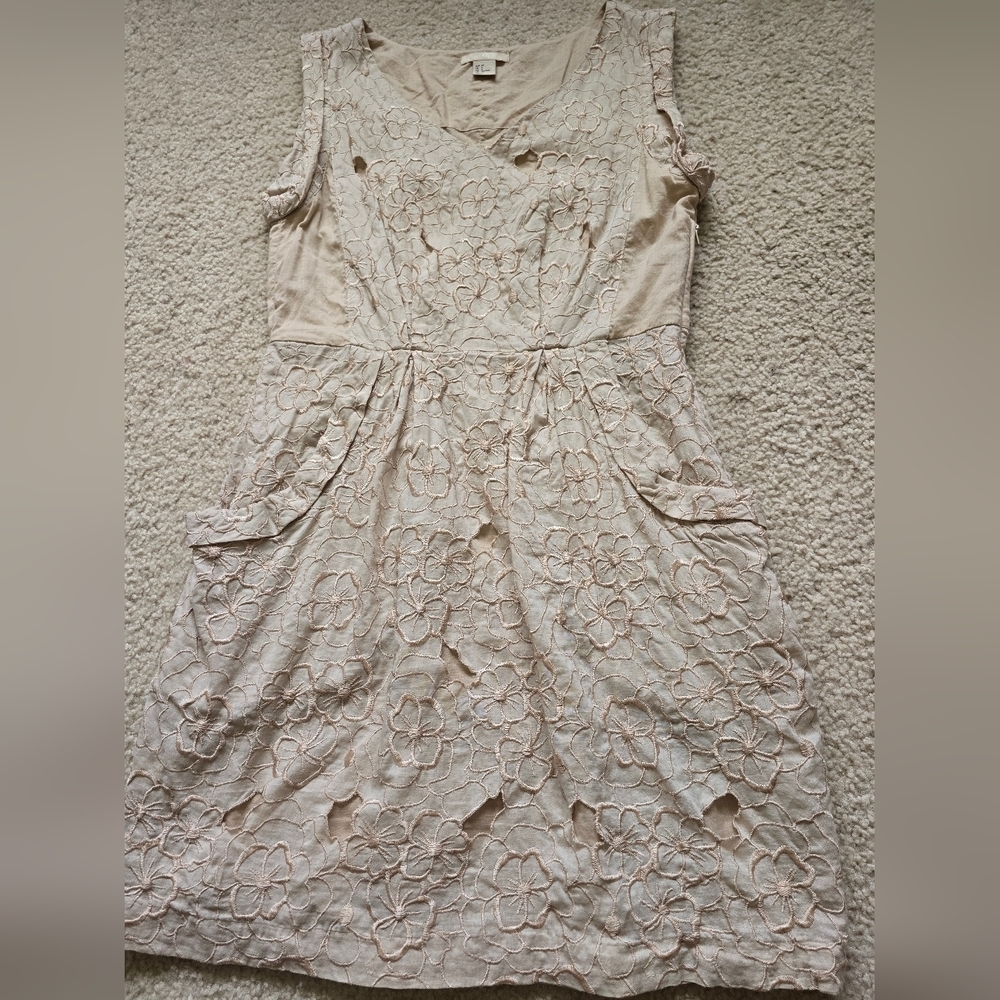 🌈 H&M Cream Floralcore Cutout With Pockets Minimalist Elegant Dress